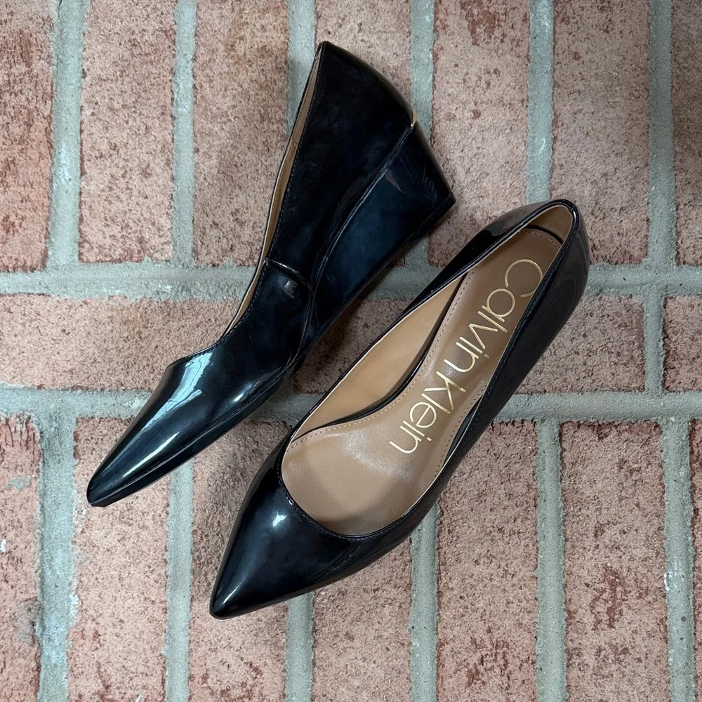 Calvin Klein Black Patent Wedge Shoes, Size 8.5, NWOT - Picture 4 of 11